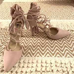 Beige Nude Lace Up Heels